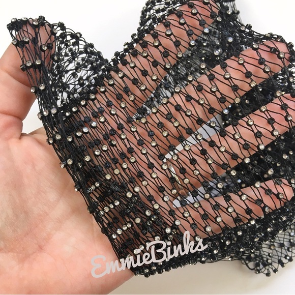 New Unique Black Mesh Face Mask / Headpiece Crystal Body Jewelry - Picture 9 of 16